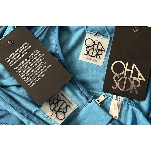 Chaser Swim Bikini Set L Sport Zip Top High Waist Bottom Blue NWT Designer Retro - Picture 7 of 9